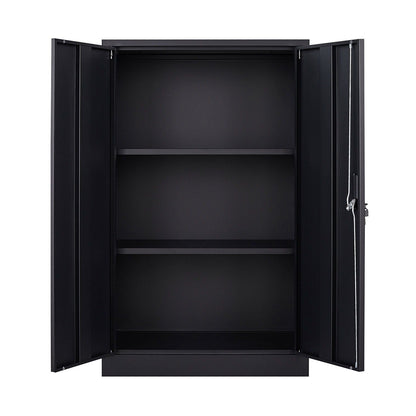 HouseOfZazla metal storage cabinet with locking double doors and adjustable shelf in black on Tampa Home & Garden Store