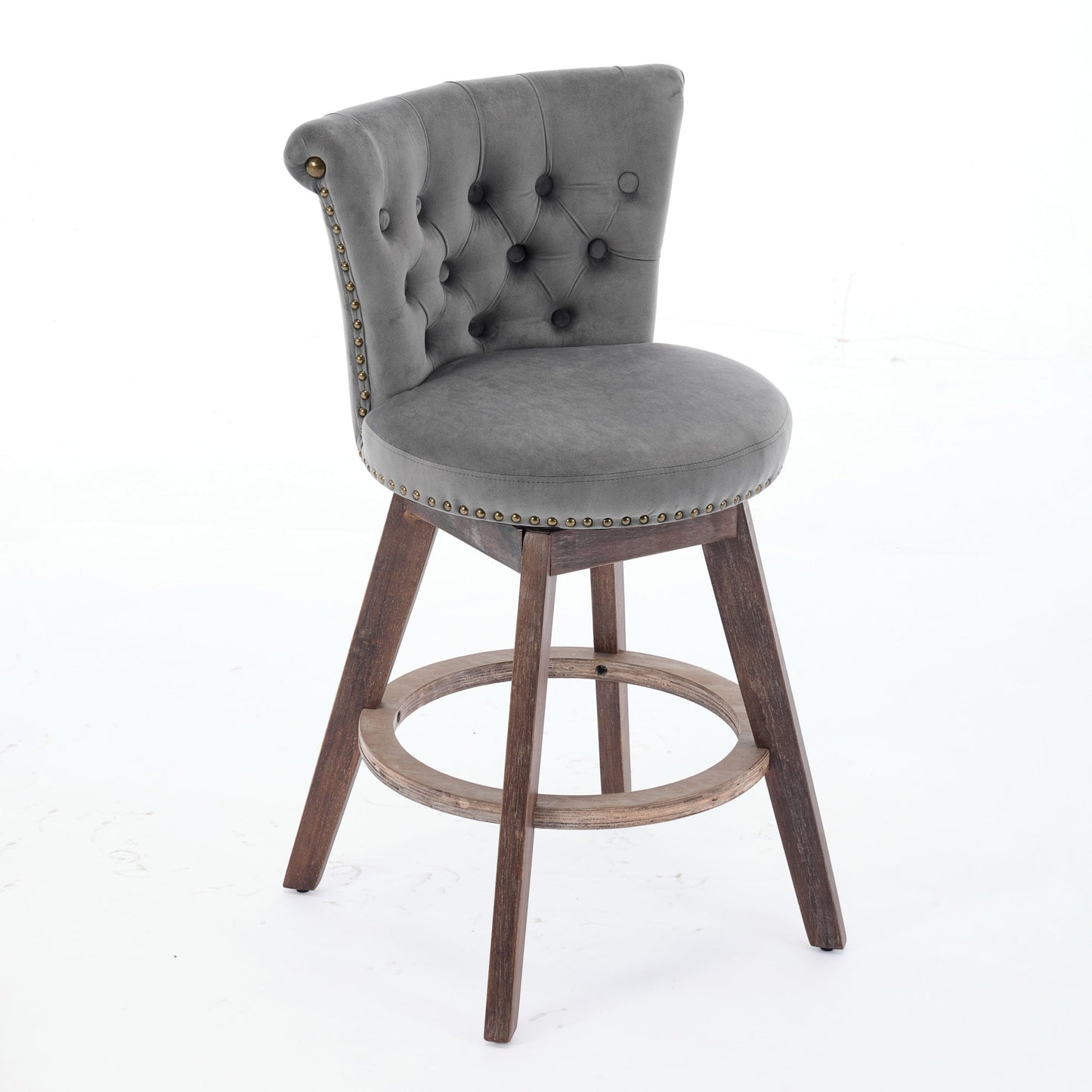 26-inch counter bar stools set of 2 in gray velvet with nailhead trim swivel on Tampa Home & Garden Store
