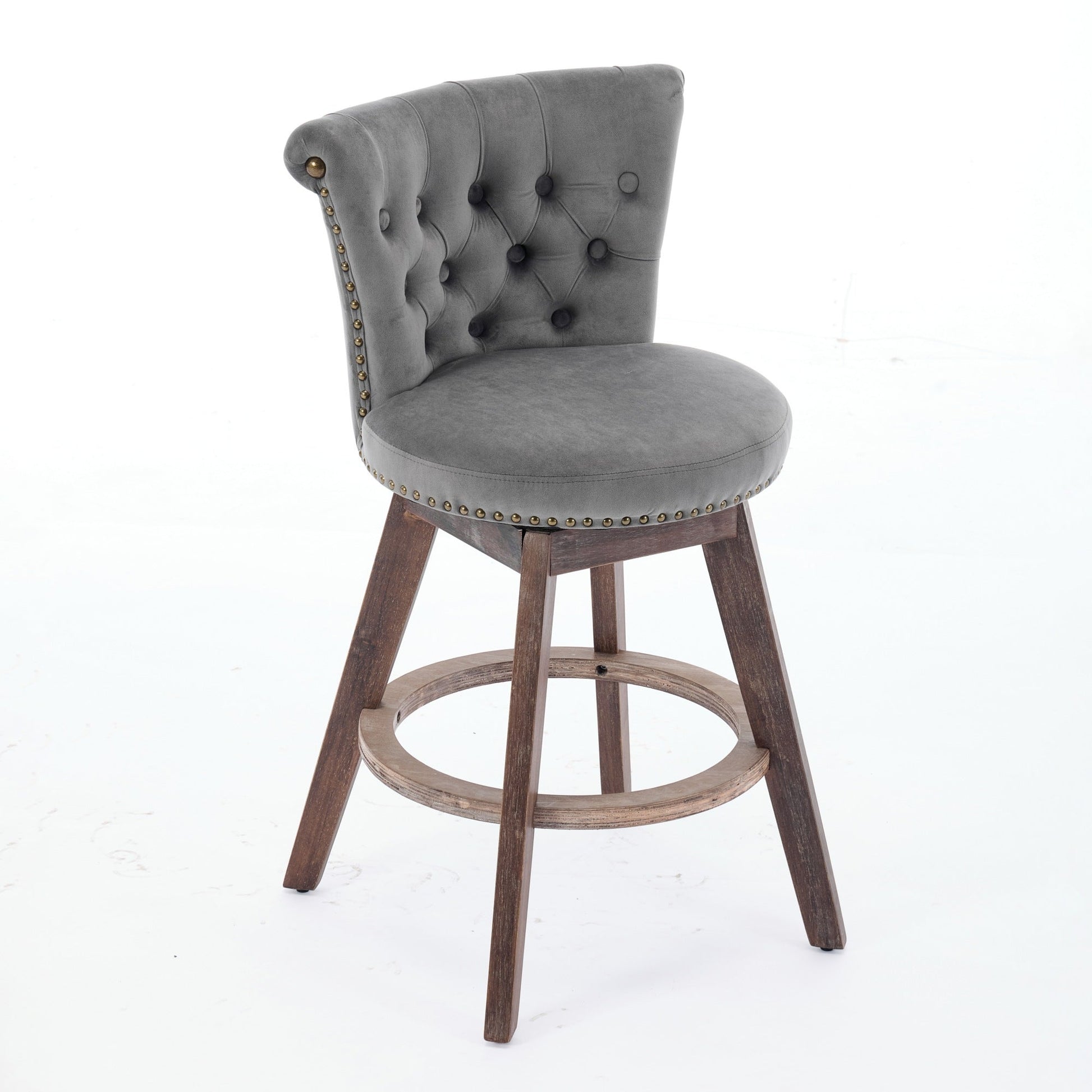 26-inch counter bar stools set of 2 in gray velvet with nailhead trim swivel on Tampa Home & Garden Store