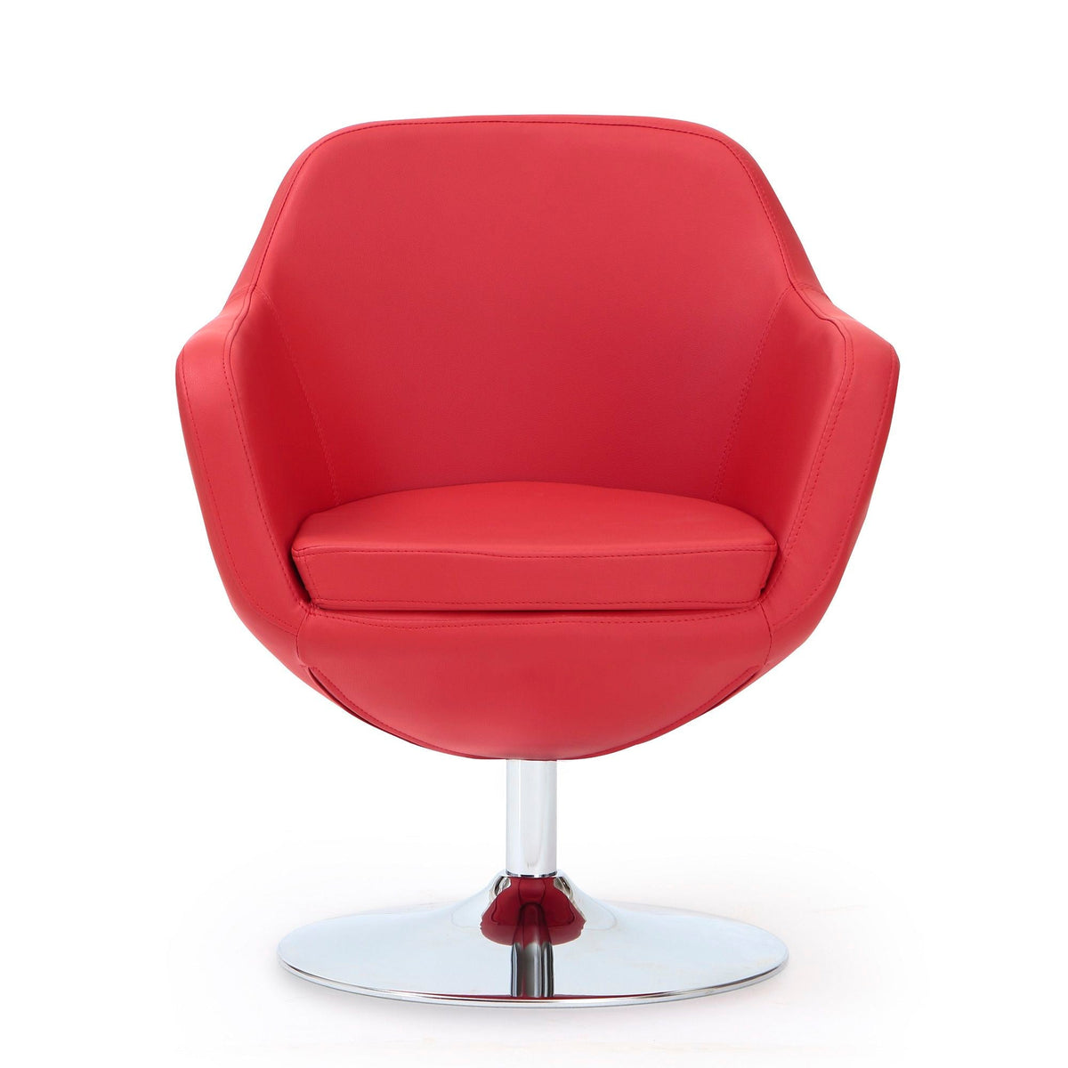 Caisson Swivel Lounge Chair red faux leather by HouseOfZazla with chrome pedestal base on Tampa Home & Garden Store