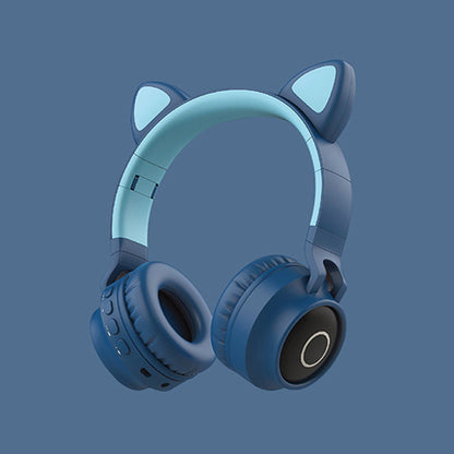 LED Light Cat Ear Headphones in blue, wireless Bluetooth 5.0 kids headset with mic foldable on Tampa Home & Garden Store