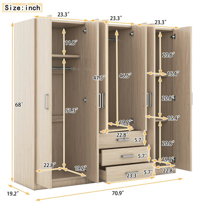 6 Doors Wardrobe Storage for Bedroom with Drawers