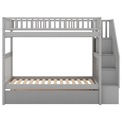 Bunk Bed With Staircase gray wood with built-in stairs and guard rails HouseOfZazla on Tampa Home & Garden Store