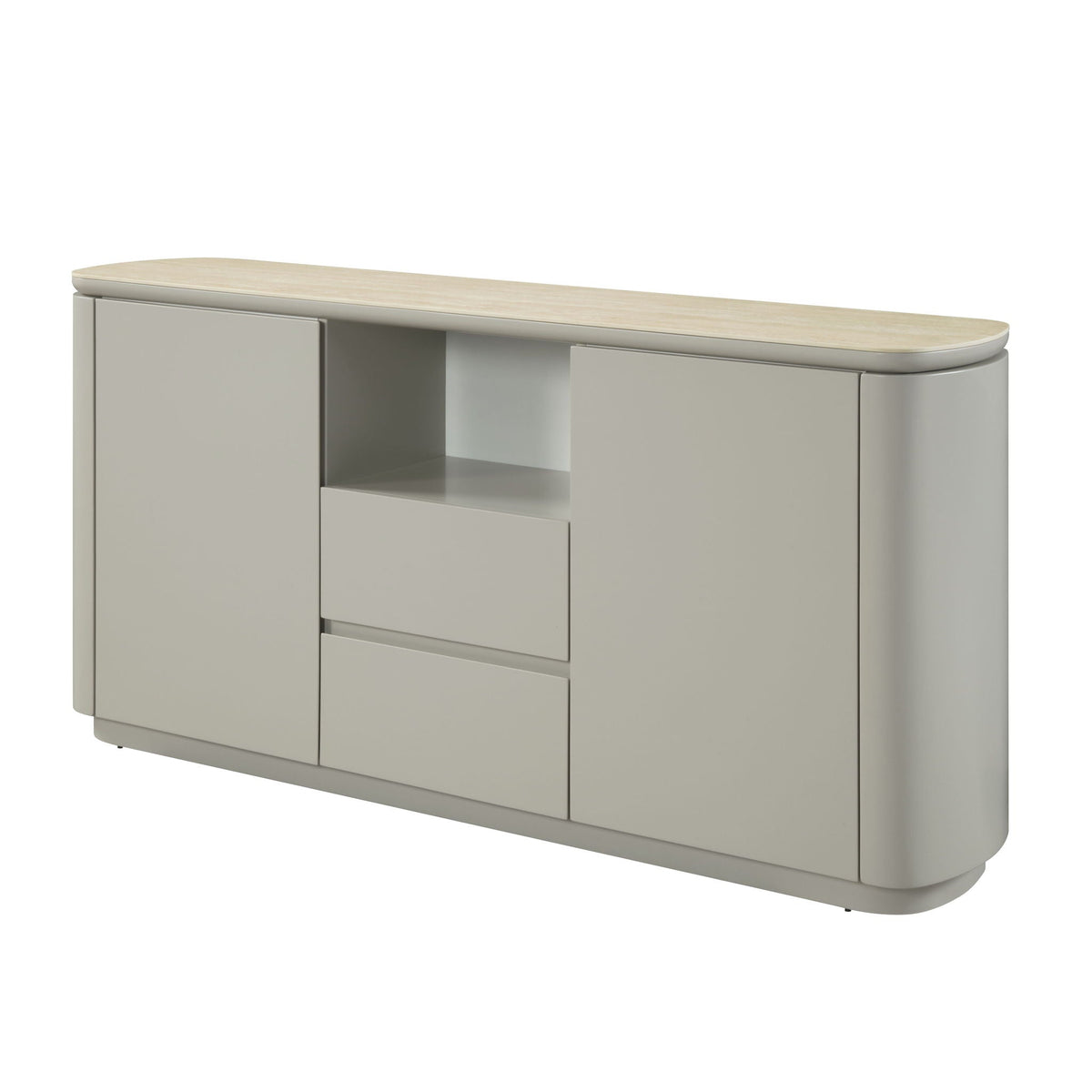 Ingram ceramic top server with light gray body and light wood-toned top on Tampa Home & Garden Store