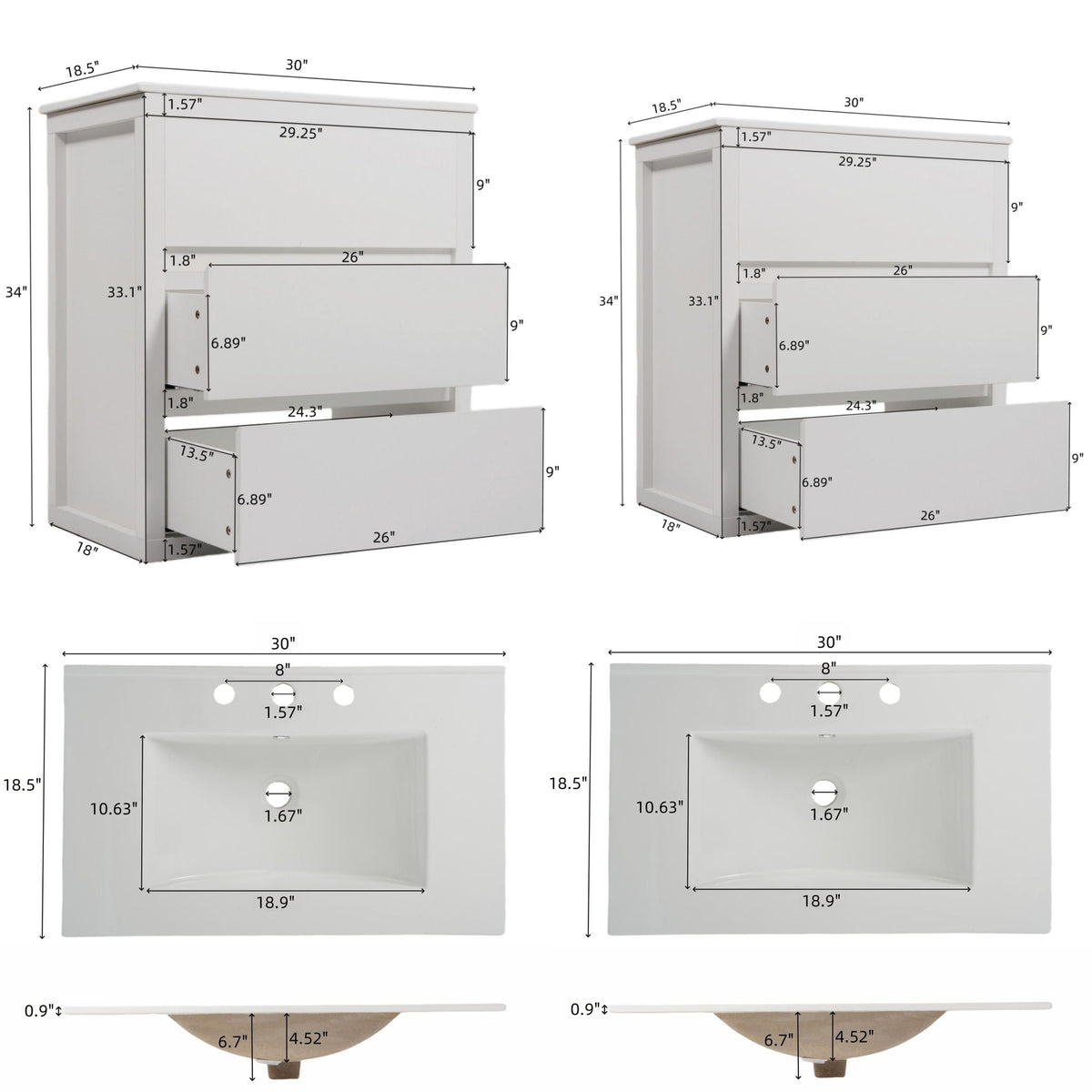 Wood double sink bathroom vanity and cabinet set by HouseOfZazla white finish two vanities on Tampa Home & Garden Store