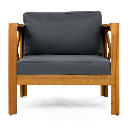 HouseOfZazla outdoor club chair with dark gray cushion and natural acacia frame on Tampa Home & Garden Store
