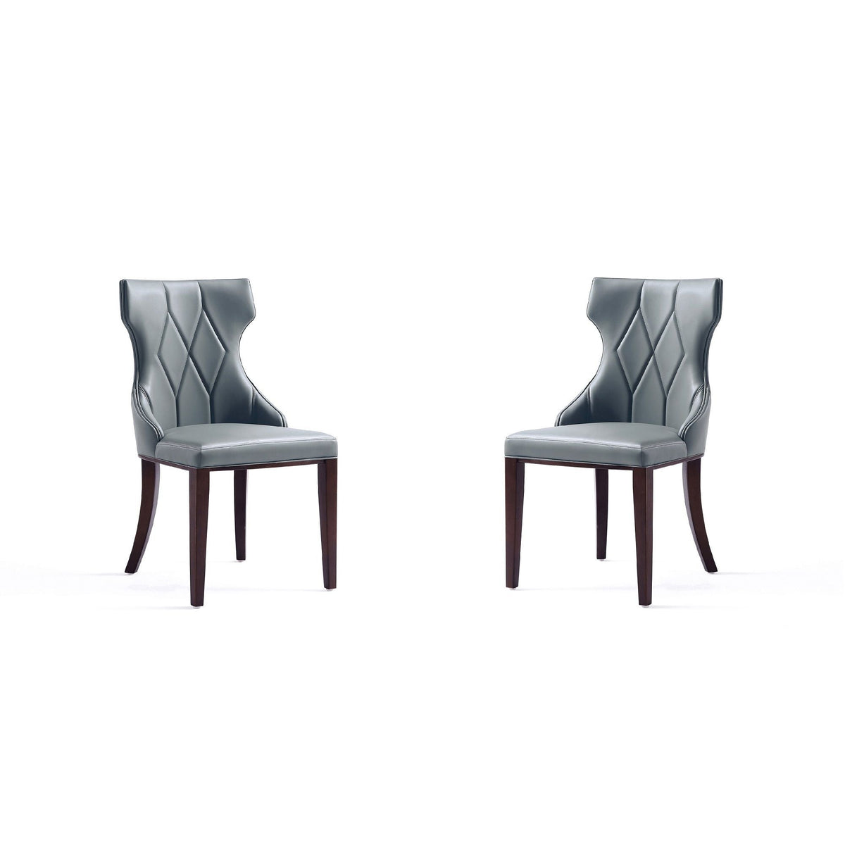 Reine dining chair set of 2 with tufted blue-gray upholstery and solid dark wood legs on Tampa Home & Garden Store