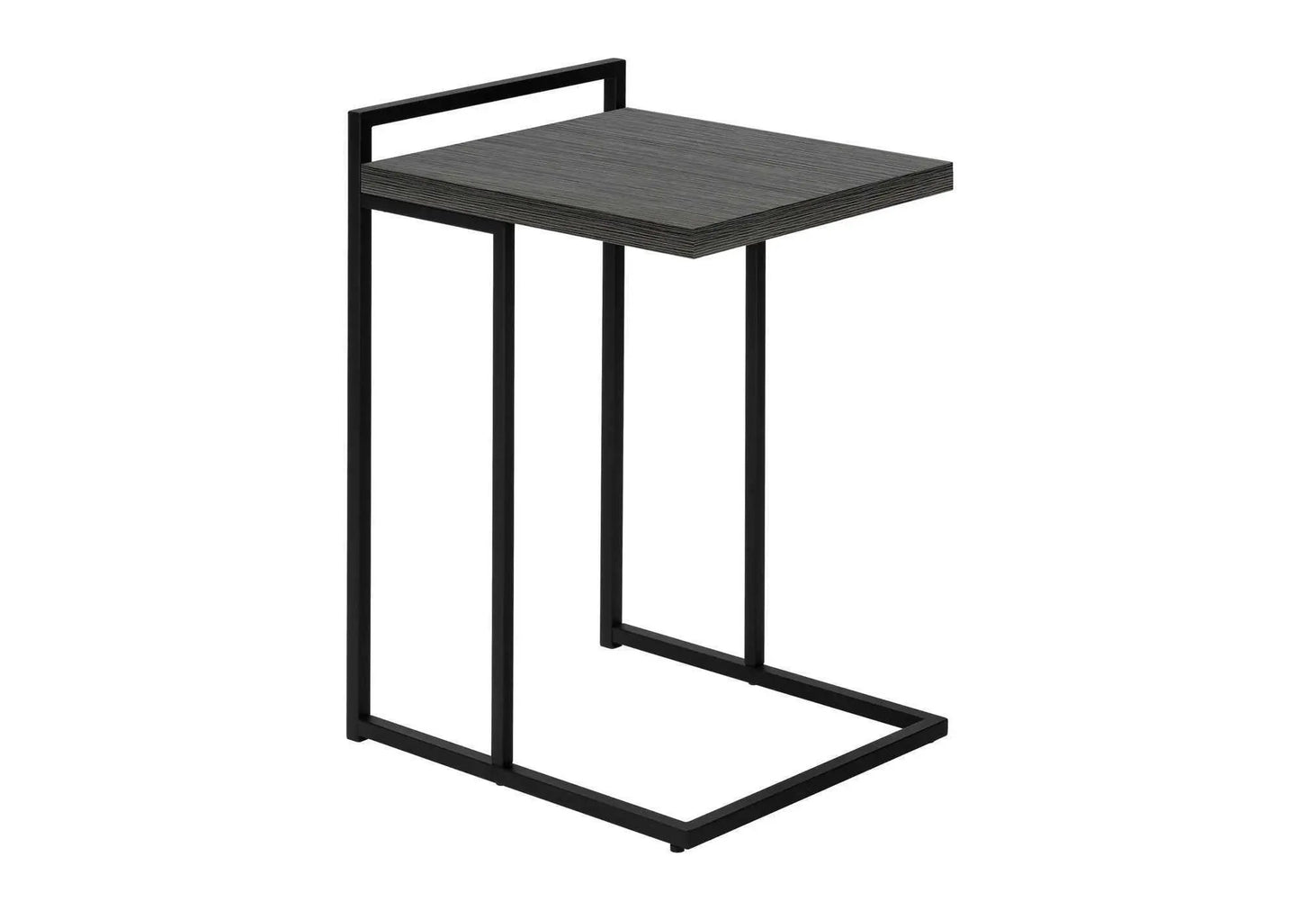 C-shaped accent table with dark woodgrain top and black metal frame by Unique Piece Furniture on Tampa Home & Garden Store