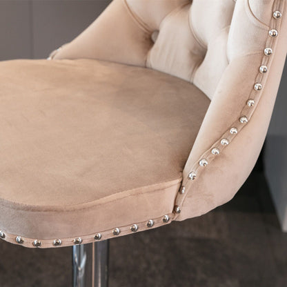 Beige suede-like swivel barstool with chrome legs and nailhead trim HouseOfZazla on Tampa Home & Garden Store