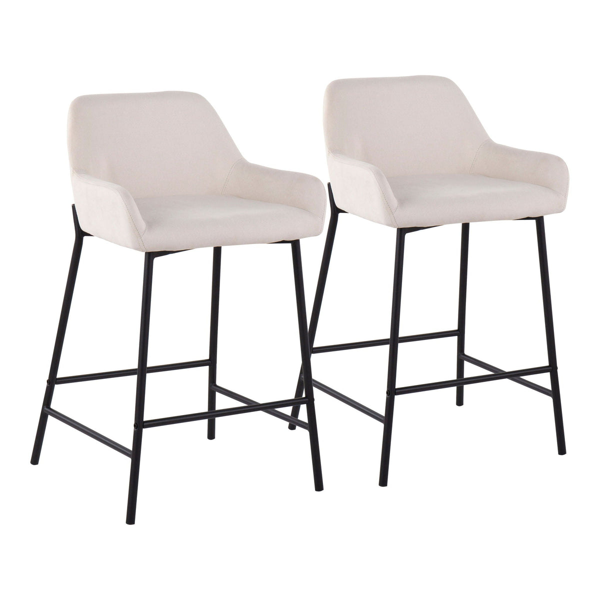 Industrial fixed-height counter stool set with upholstered beige seats, 2 stools, HouseOfZazla on Tampa Home & Garden Store