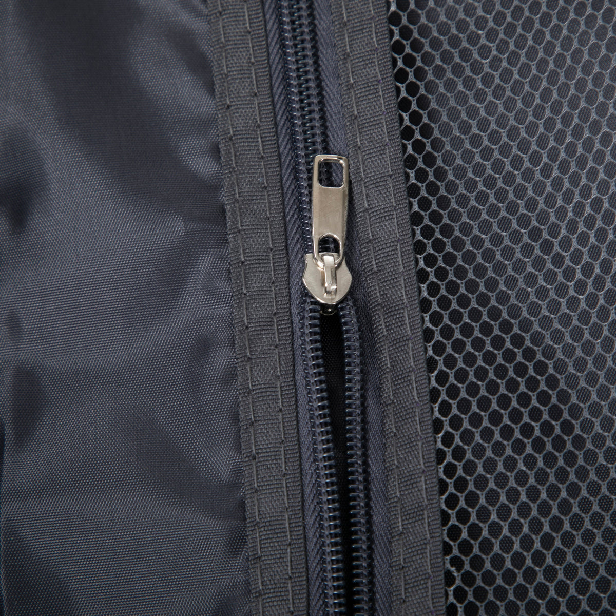 Luggage set zipper close-up on dark navy fabric, HouseOfZazla ABS spinner wheels on Tampa Home & Garden Store