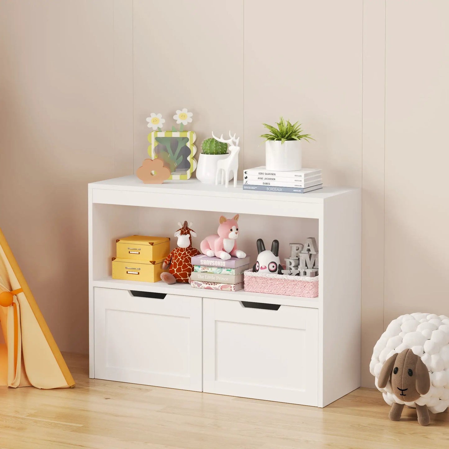 White book organizer with shelves and drawers, filled with toys and books Unique Piece Furniture on Tampa Home & Garden Store