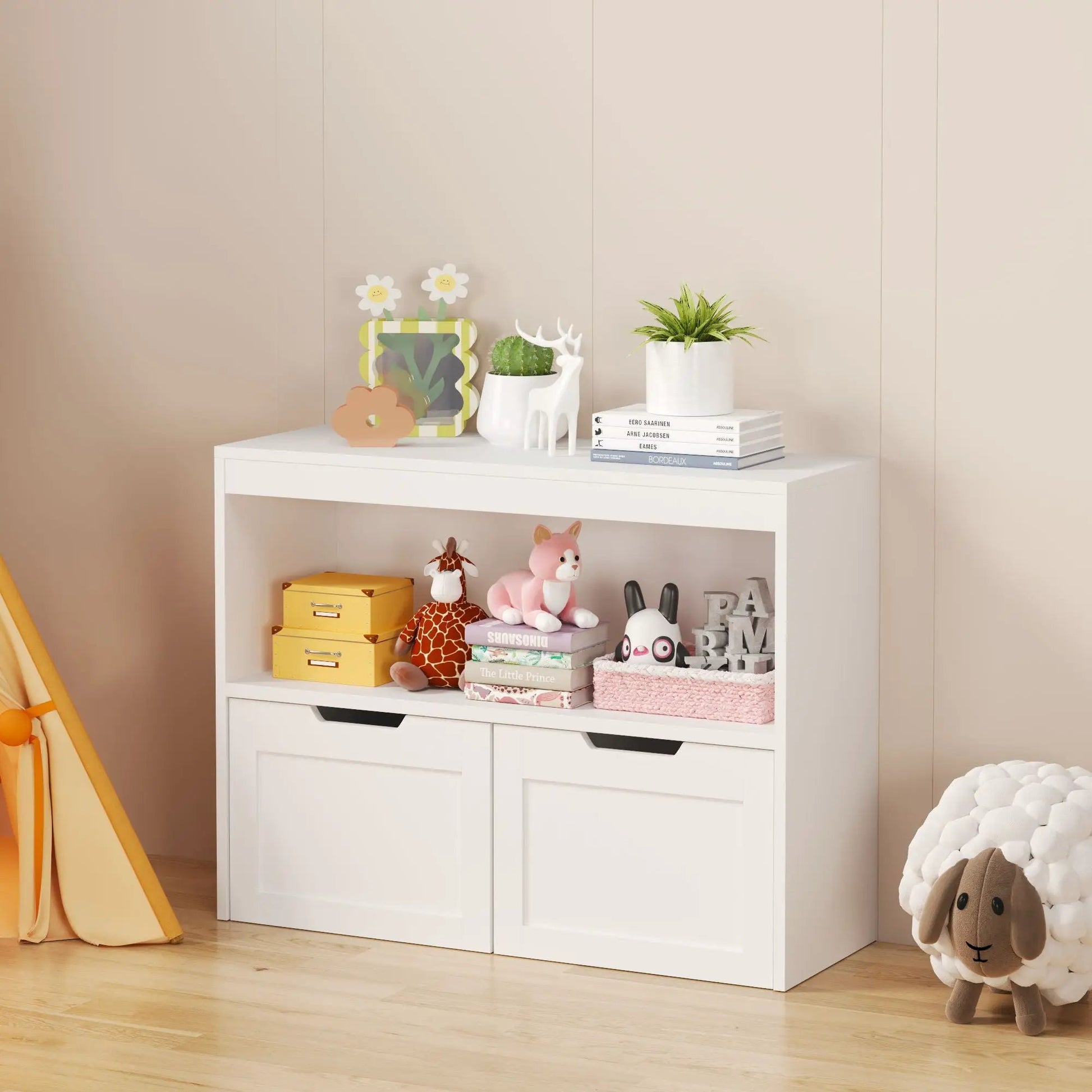 White book organizer with shelves and drawers, filled with toys and books Unique Piece Furniture on Tampa Home & Garden Store