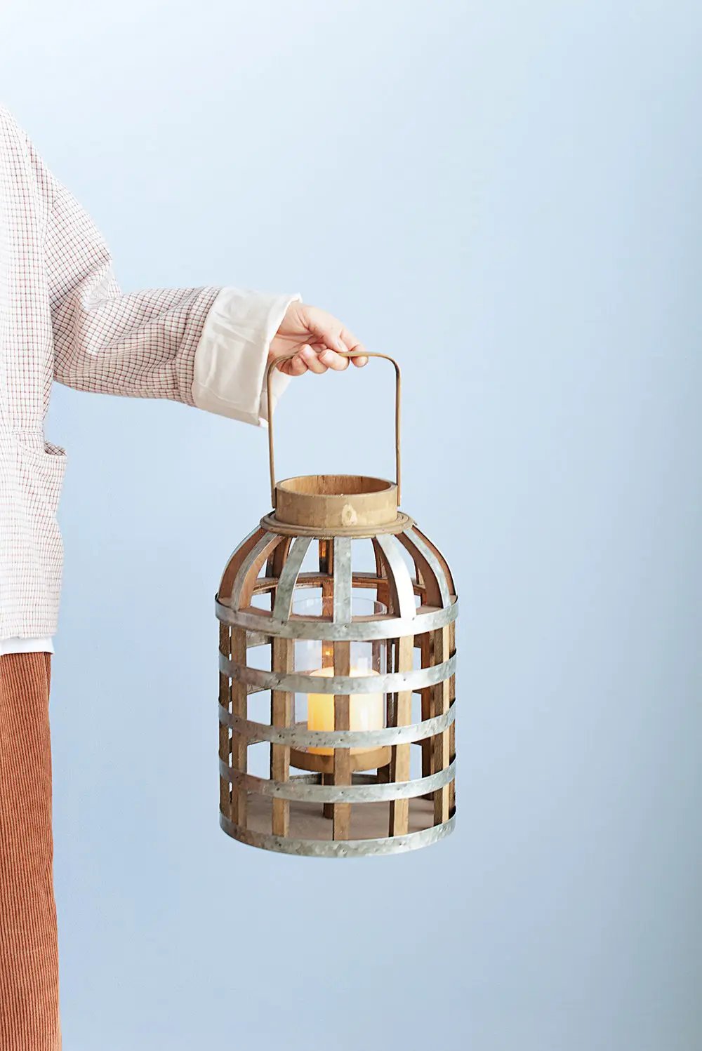 Wooden Lantern with Handle for Indoor Use