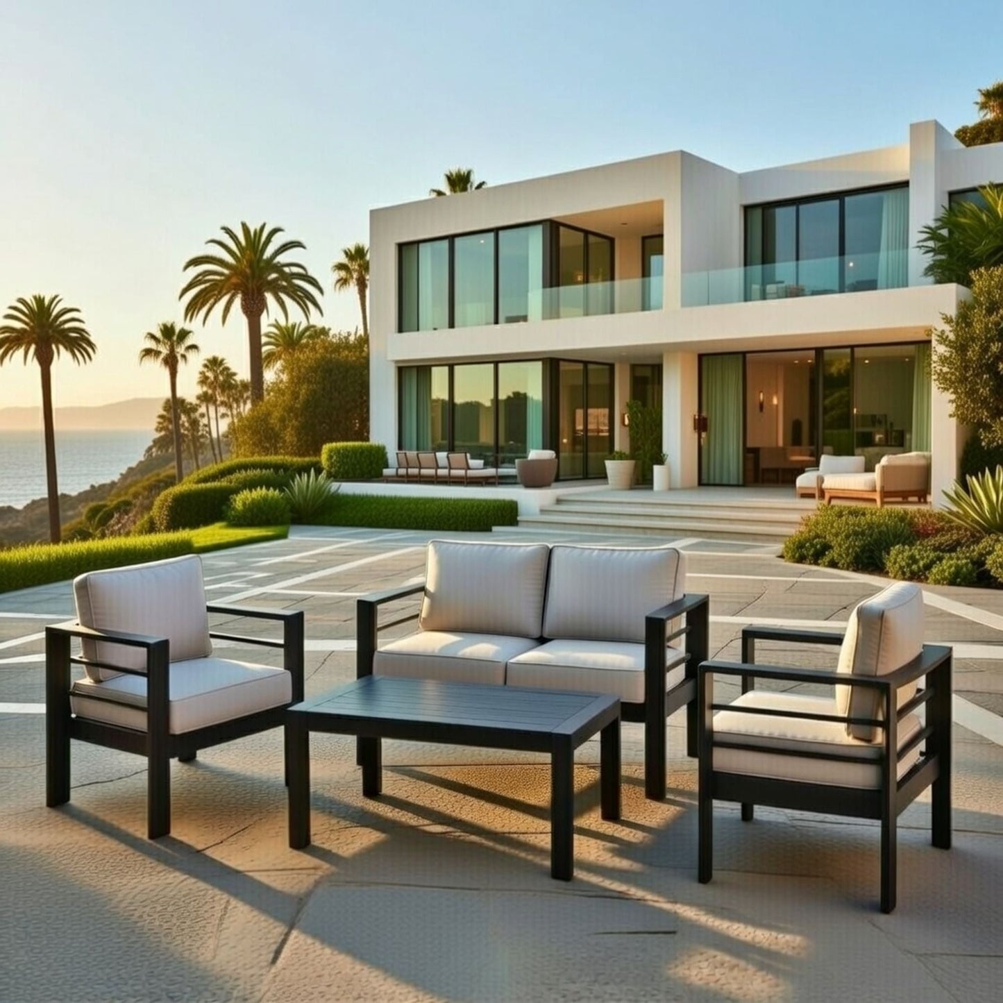 Outdoor Iron Patio Set With The Thick Cushions