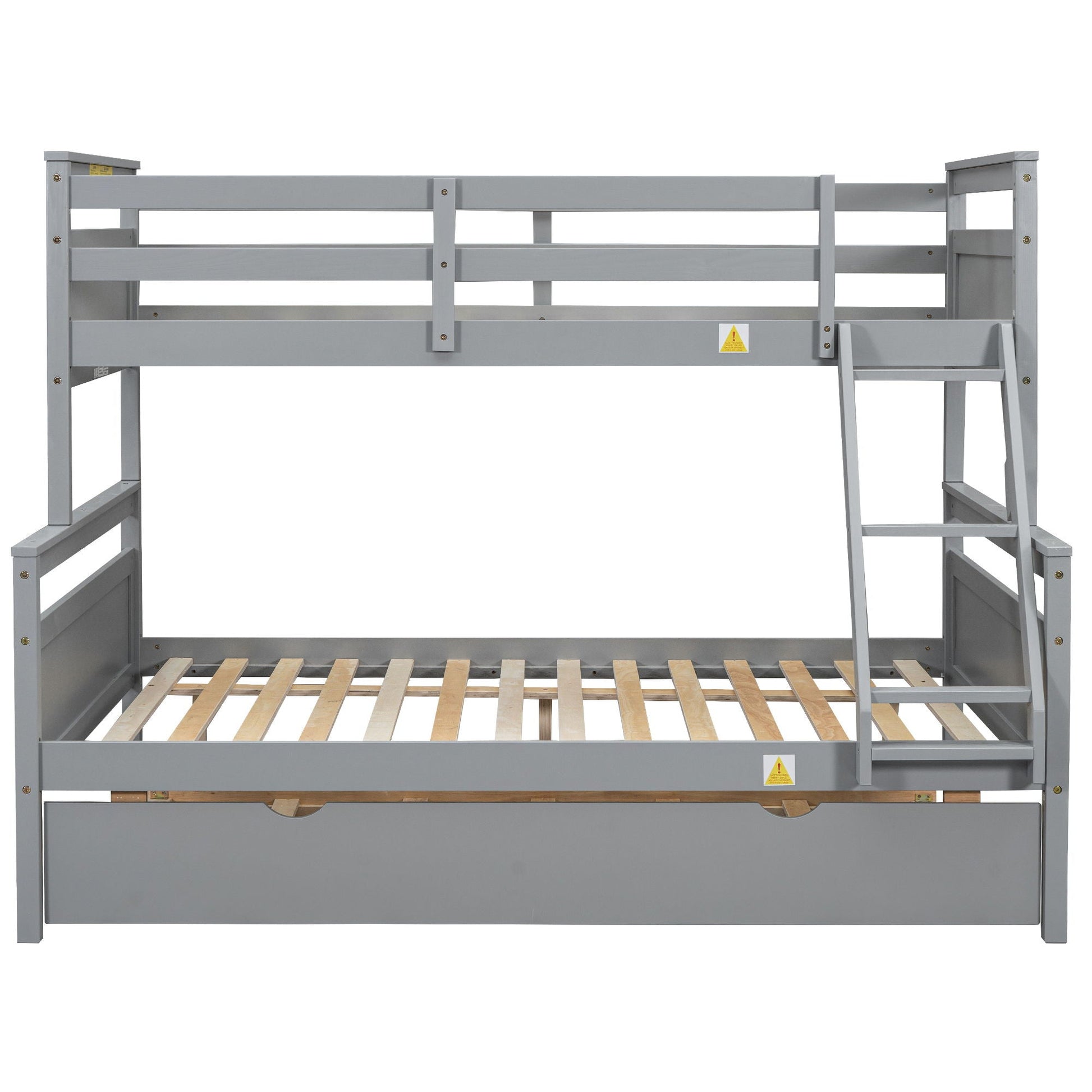 Bunk bed frame by HouseOfZazla with ladder and safety guardrail, gray metal finish on Tampa Home & Garden Store