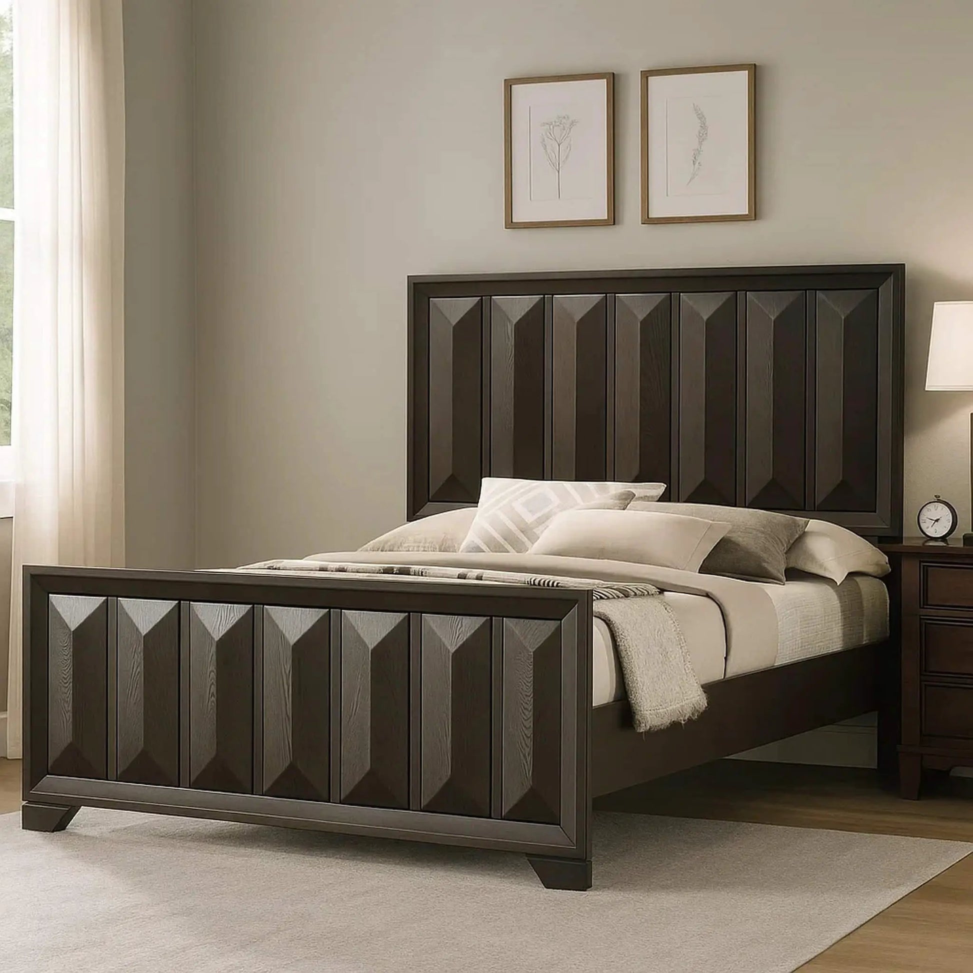 3 Piece Bedroom Set with Faceted Panel Bed and 2 Nightstands in wood by Unique Piece Furniture on Tampa Home & Garden Store