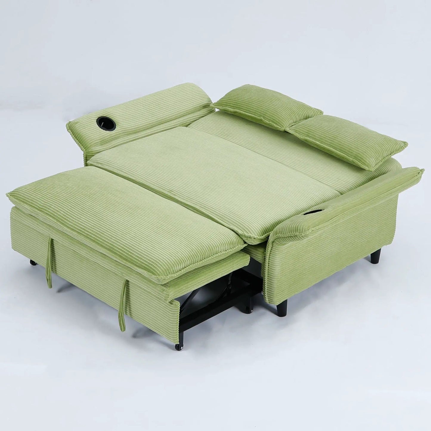 Green ribbed fabric sleeper sofa with adjustable arms and backrests, cushions, Unique Piece Furniture on Tampa Home & Garden Store