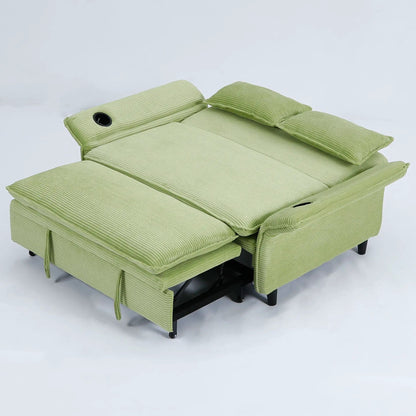 Green ribbed fabric sleeper sofa with adjustable arms and backrests, cushions, Unique Piece Furniture on Tampa Home & Garden Store