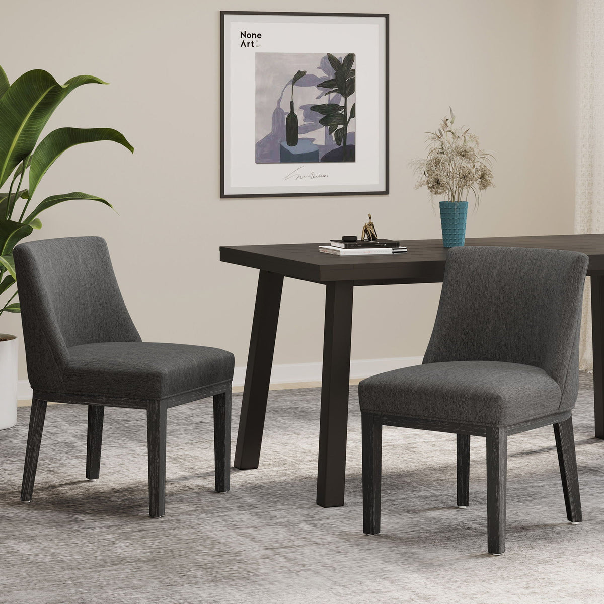Modern dining chair set by HouseOfZazla, dark gray fabric upholstery with wooden legs, set of 2 on Tampa Home & Garden Store