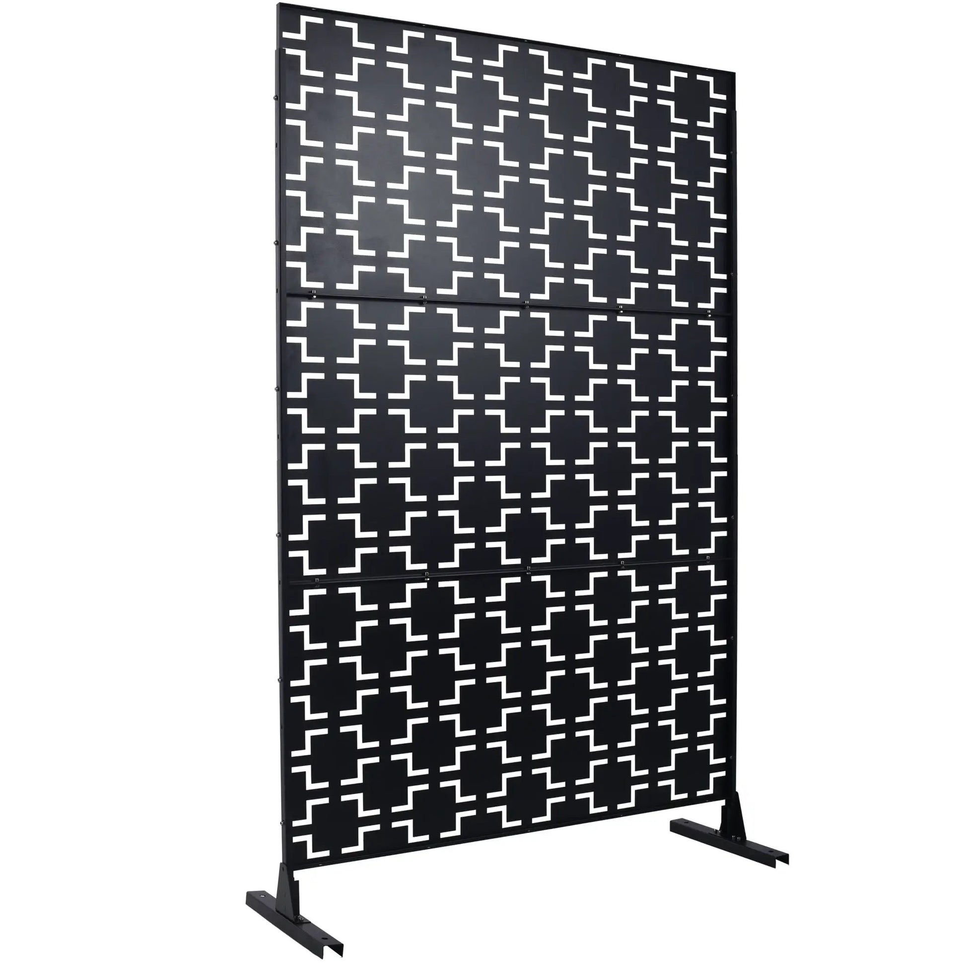 Outdoor metal privacy freestanding screen, 2-panel black with white geometric pattern on Tampa Home & Garden Store