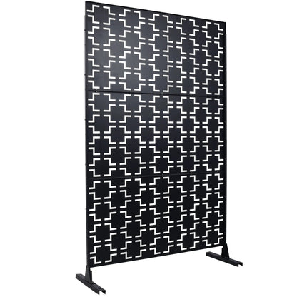 Outdoor metal privacy freestanding screen, 2-panel black with white geometric pattern on Tampa Home & Garden Store