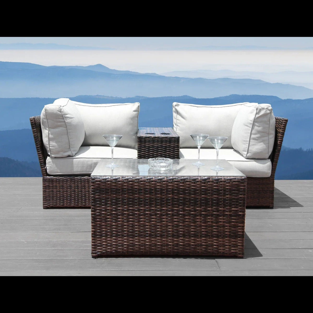 Comfortable Patio Rattan 2-Piece Sectional by HouseOfZazla with cushions and glass-top table on Tampa Home & Garden Store