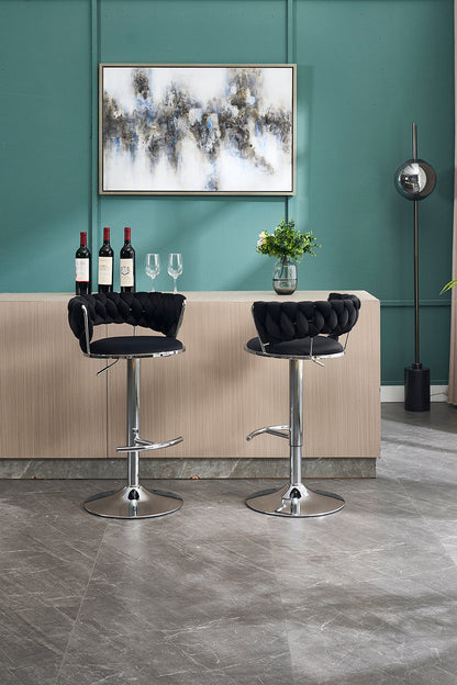 Modern set of 2 bar stools HouseOfZazla with chrome bases and black tufted foam cushions on Tampa Home & Garden Store