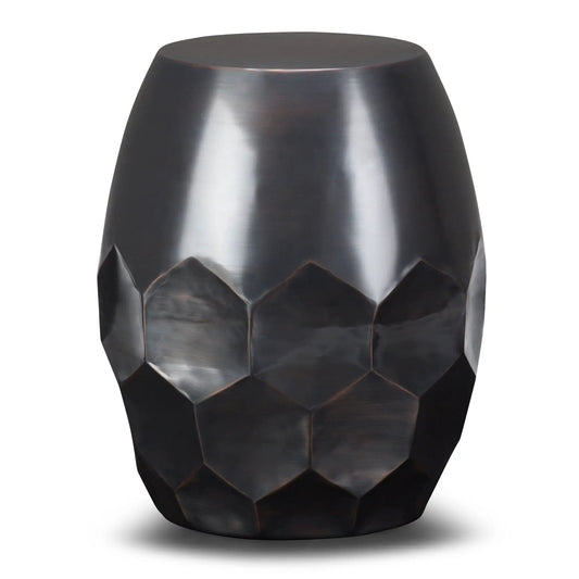 Flanigan Handcrafted Metal Accent Table gunmetal finish with faceted geometric base on Tampa Home & Garden Store