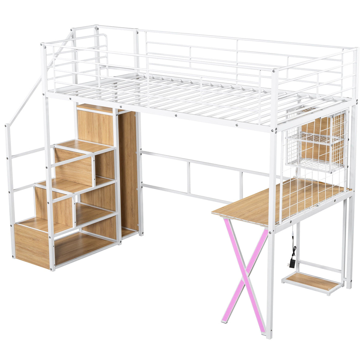 HouseOfZazla loft bed with built-in work station, wardrobe, storage stairs and LED on Tampa Home & Garden Store