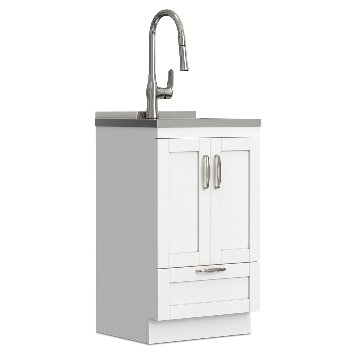 Deluxe Laundry Cabinet With Sink And Faucet Unit white vanity with chrome faucet HouseOfZazla on Tampa Home & Garden Store