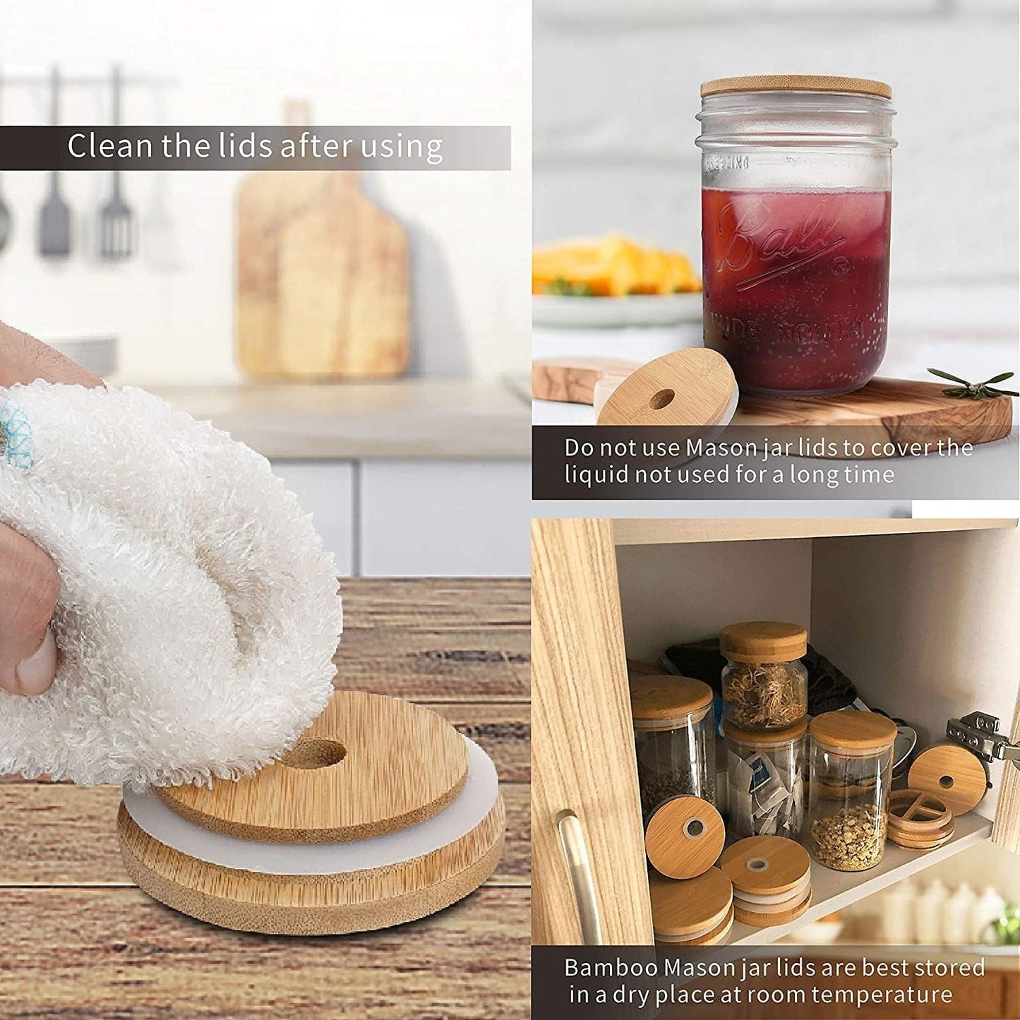 🌿 Bamboo Mason Jar Lids with Straws – Leak-Proof, Reusable, and Eco-Friendly