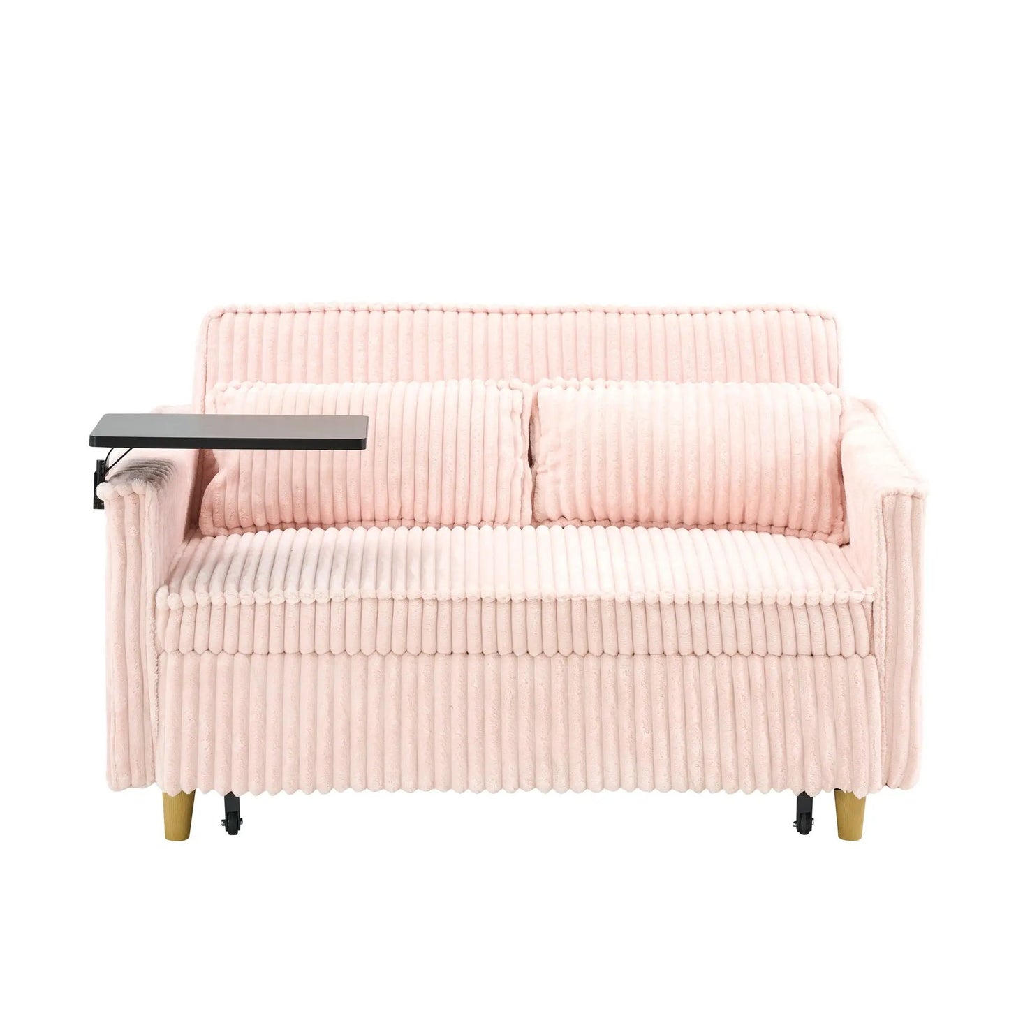 Pull Out Sofa with movable tabletop pink ribbed upholstery sleeper Unique Piece Furniture on Tampa Home & Garden Store