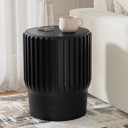 Lyall Side Table with Fluted Design in black finish; round top with vertical grooves on Tampa Home & Garden Store