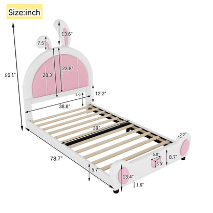 Upholstered platform bed with rabbit-shaped pink headboard by HouseOfZazla, white frame on Tampa Home & Garden Store