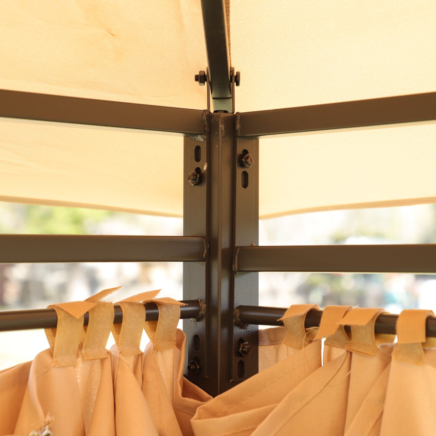 Gazebo frame corner in khaki with bolt hardware and tan canopy drape on Tampa Home & Garden Store