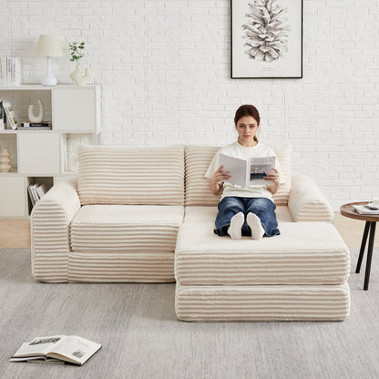 Minimalist Corduroy Sofa Bed and Throw Pillows