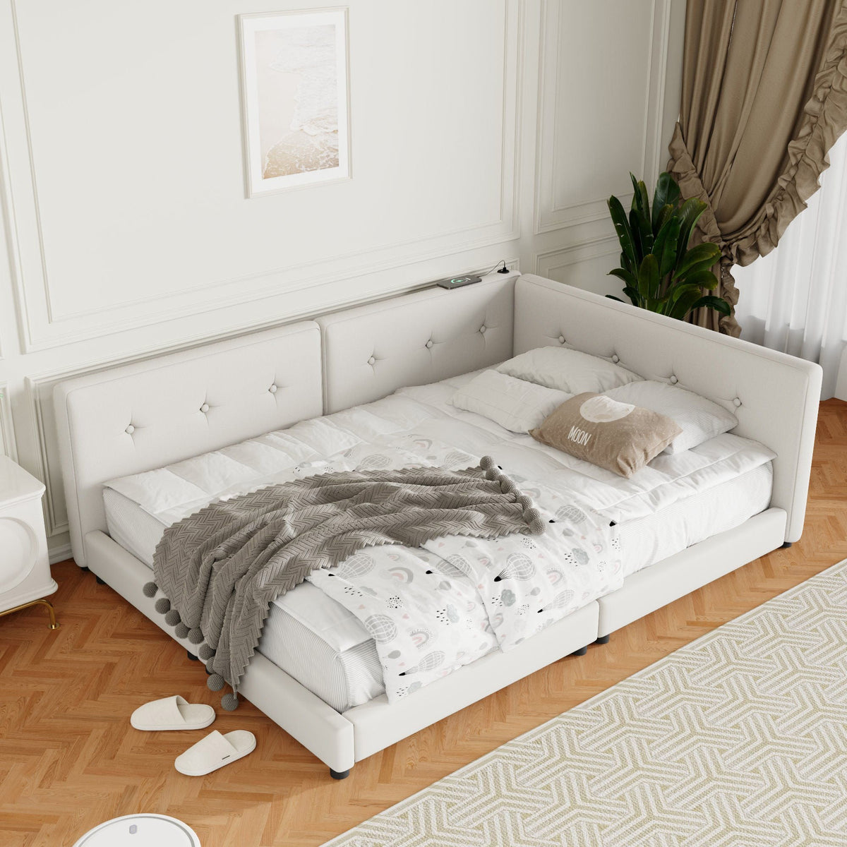 Upholstered white platform bed with tufted headboard by HouseOfZazla on Tampa Home & Garden Store