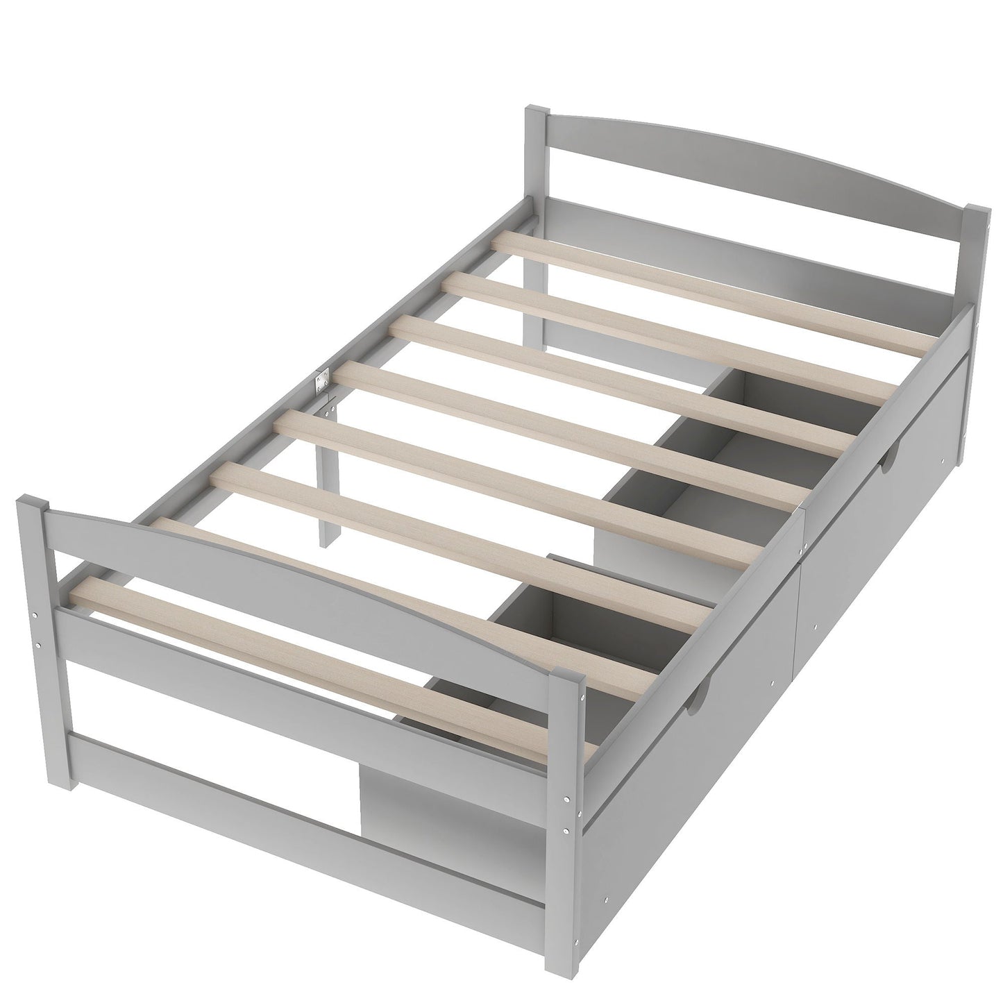 Platform bed with 2 under-bed drawers, gray frame and light wood slats, HouseOfZazla on Tampa Home & Garden Store
