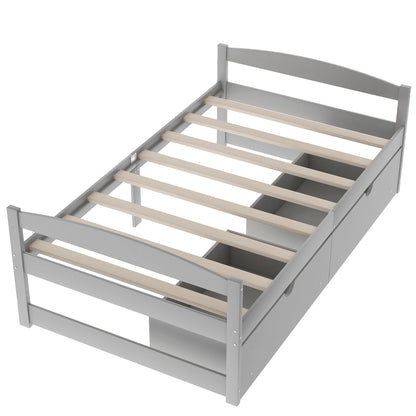 Platform bed with 2 under-bed drawers, gray frame and light wood slats, HouseOfZazla on Tampa Home & Garden Store