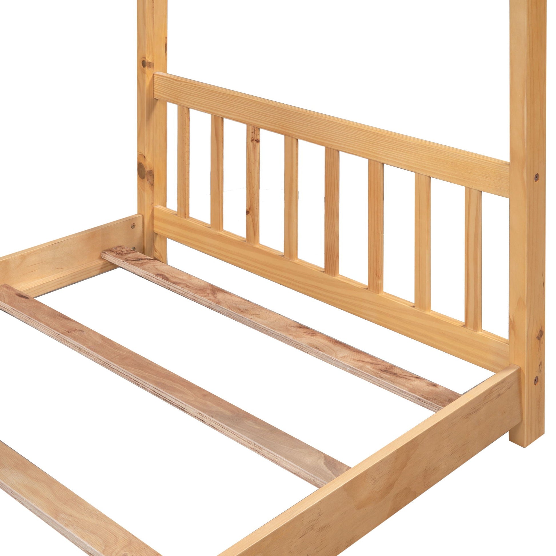 Platform bed with headboard and footboard in natural pine finish by HouseOfZazla on Tampa Home & Garden Store