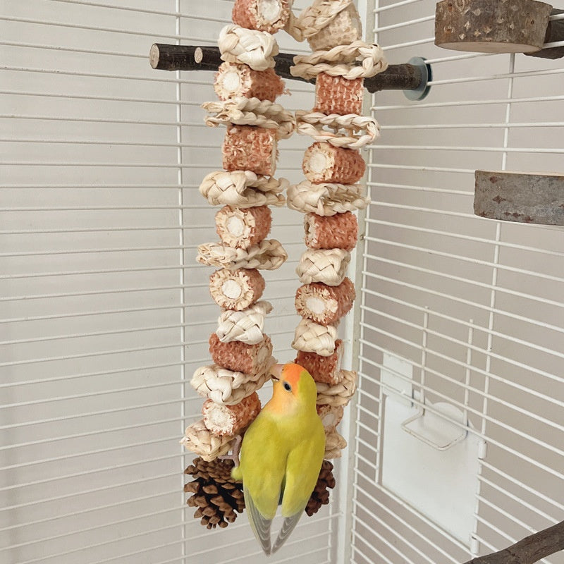 Parrot grinding toy for medium and large birds with rope knots, green-yellow parrot on Tampa Home & Garden Store