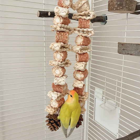Parrot grinding toy for medium and large birds with rope knots, green-yellow parrot on Tampa Home & Garden Store