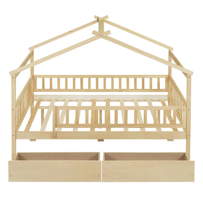 House bed with 2 drawers in natural pine, storage bed by Unique Piece Furniture on Tampa Home & Garden Store