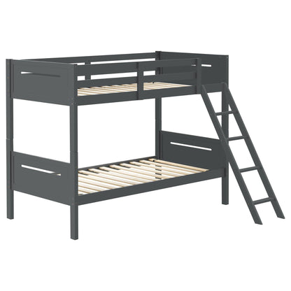 HouseOfZazla bunk bed with built-in ladder, angled access step and safety guardrails in dark gray on Tampa Home & Garden Store