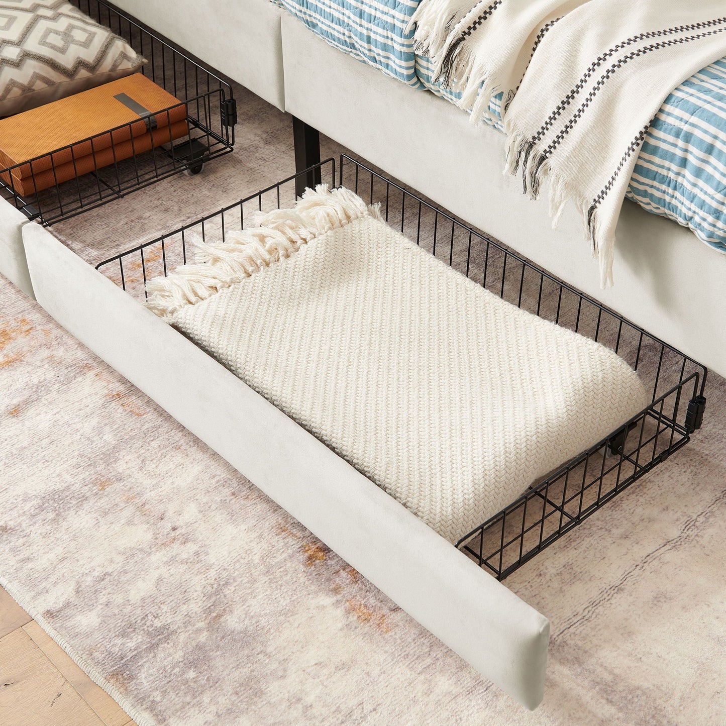 Upholstered Platform Sofa Bed with Drawers