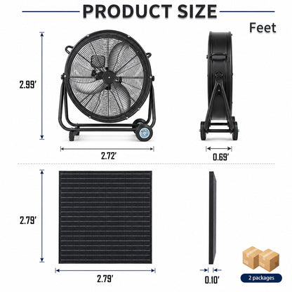 30-inch Wheeled Solar Fan with 140W adjustable panel, black frame HouseOfZazla, 2 packages on Tampa Home & Garden Store