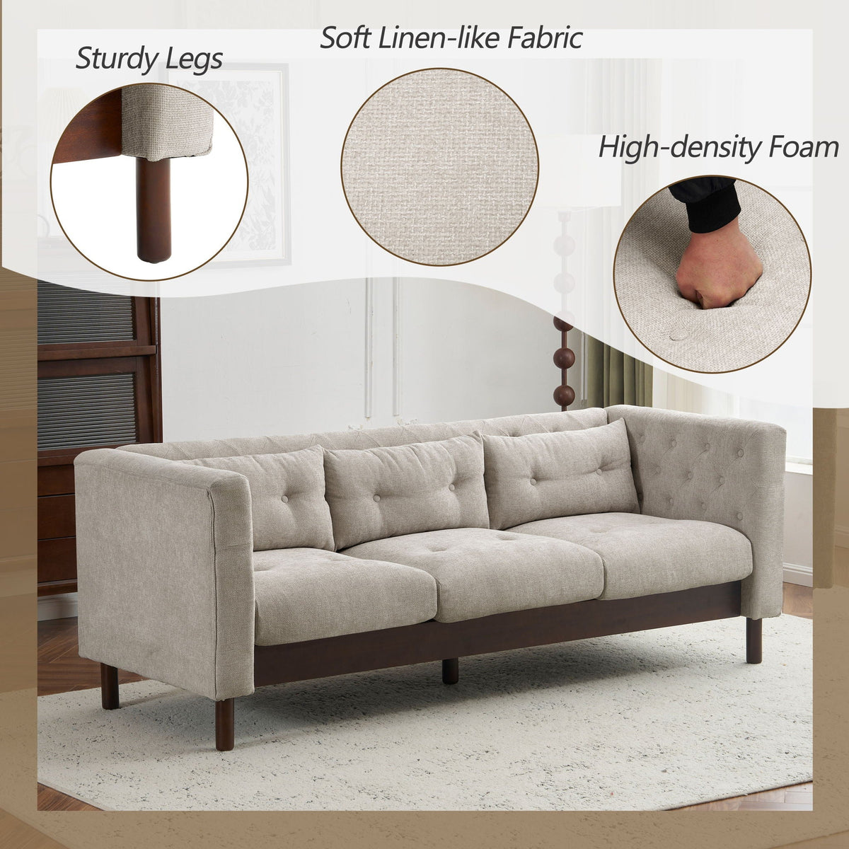 Luxurious Tufted Upholstered Living Room Sofa