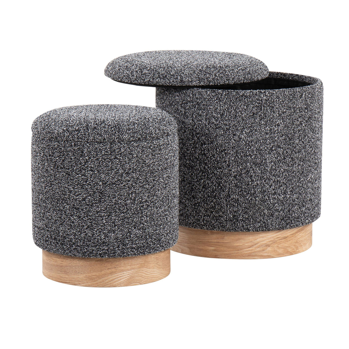 Contemporary nesting ottomans cushioned tops in speckled fabric and wood bases by HouseOfZazla on Tampa Home & Garden Store