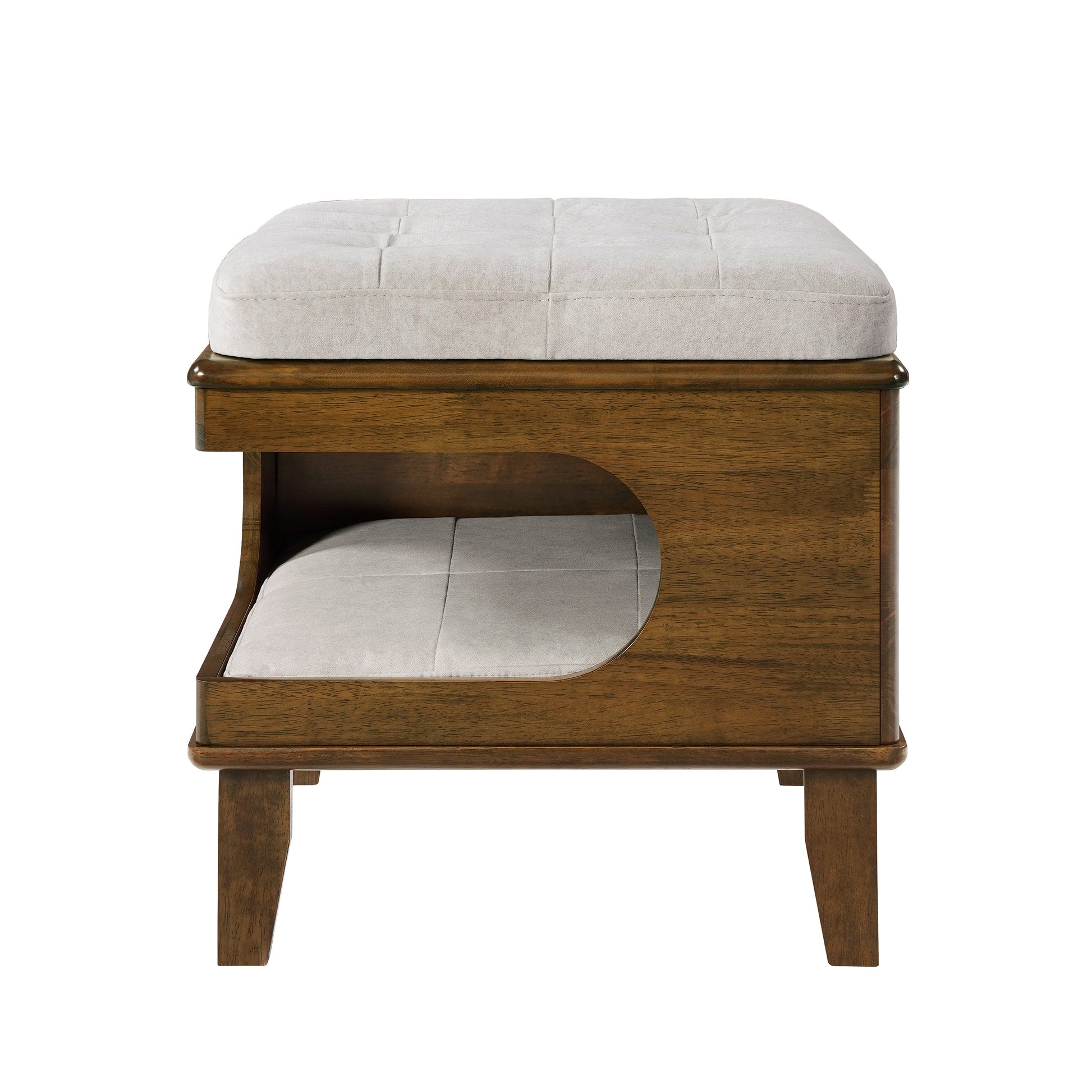 Letitia Rubber Wood Cat Bed Ottoman by HouseOfZazla; light beige cushion on a wood frame on Tampa Home & Garden Store